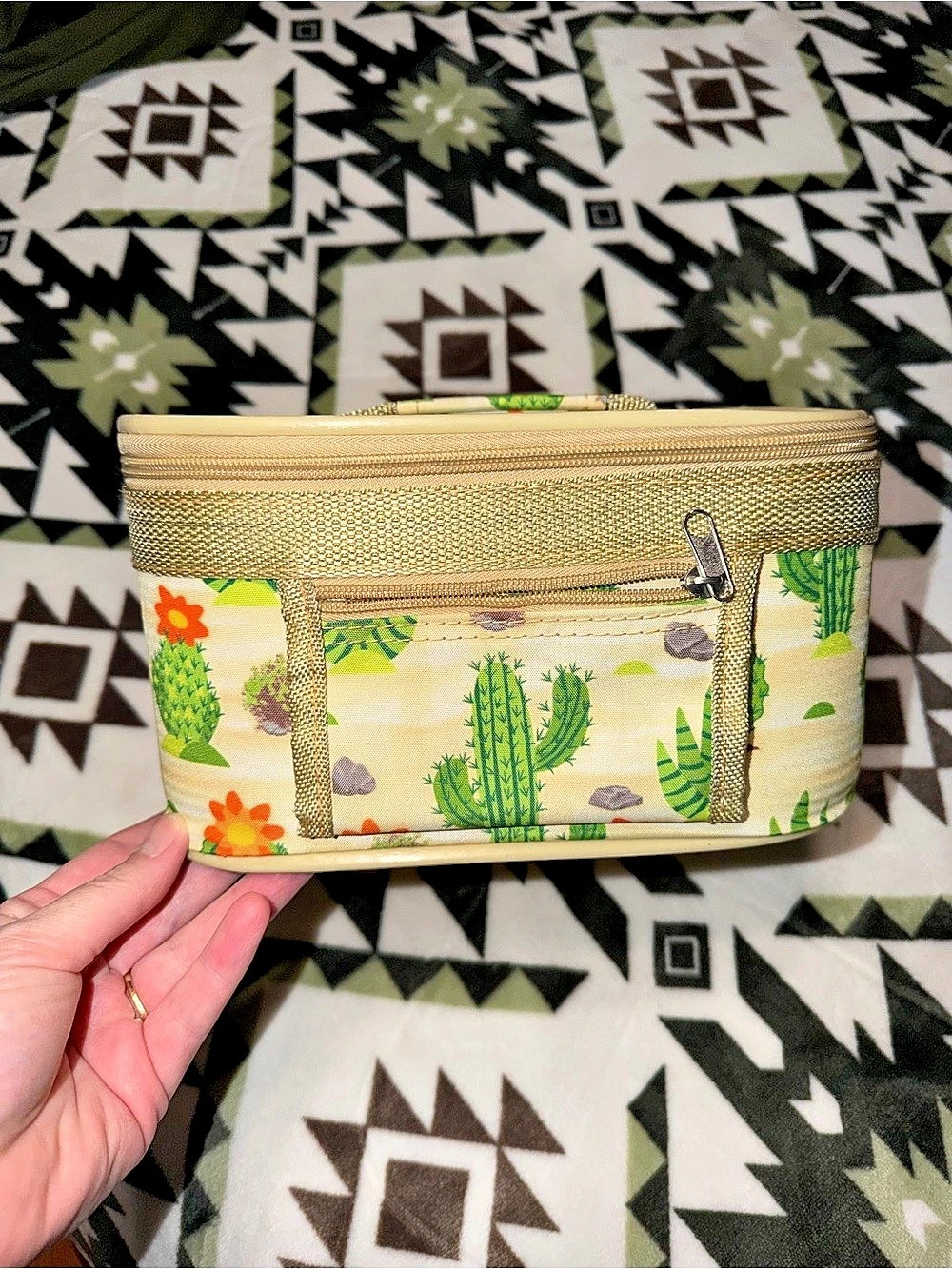 Cactus Train Case Makeup Bag Green & Yellow